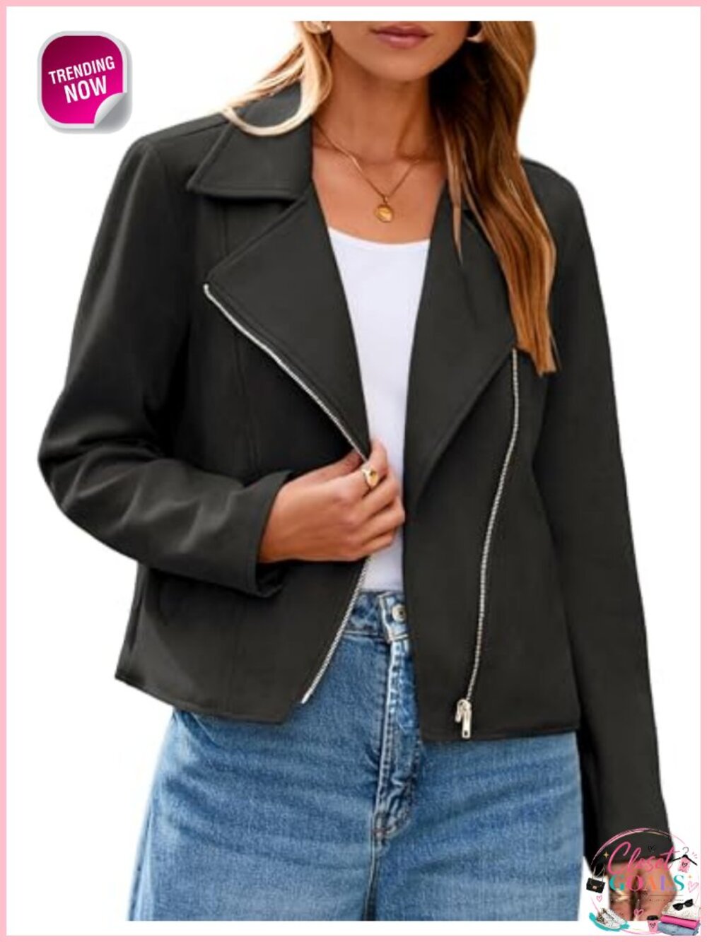 Faux Suede Cropped Moto Jacket Long Sleeve Zip Biker